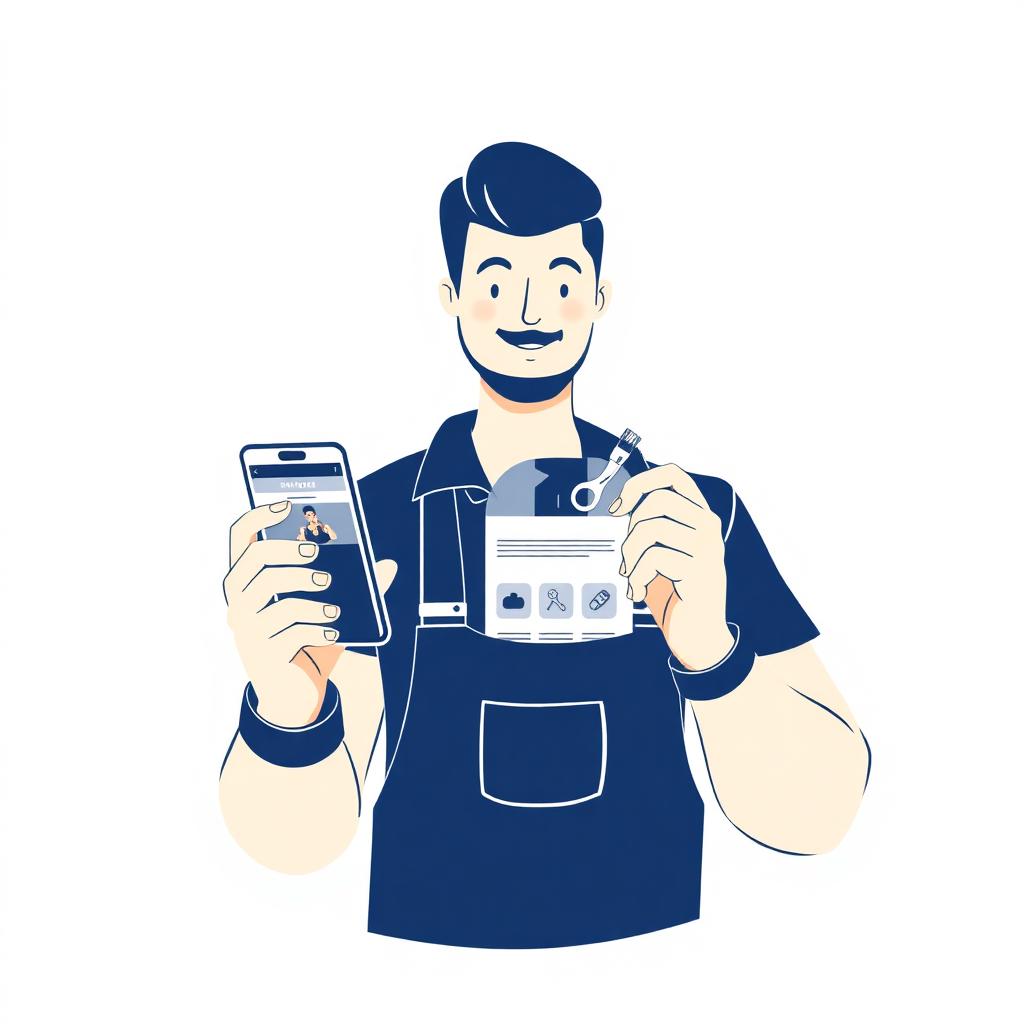 Pequeno empresário com seu site no celular